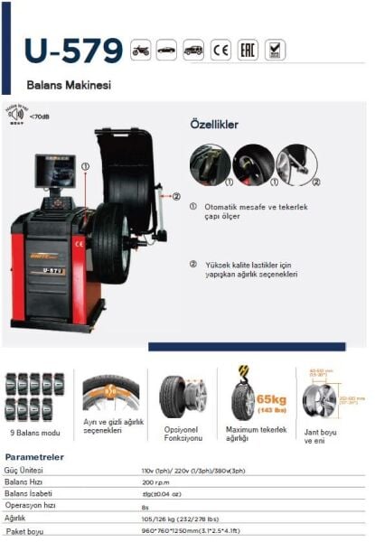 Unite U-579 Sabit Lastik Balans Makinesi 220V