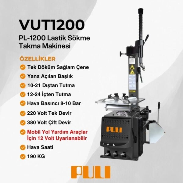 Puli PL-1200-12V Mobil Lastik Sökme Takma Makinesi 10-24 12 Volt