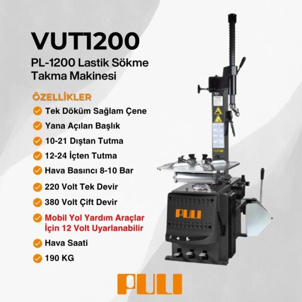 Puli PL-1200-12V Mobil Lastik Sökme Takma Makinesi 10-24 12 Volt
