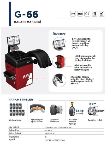Unite G-66 Sabit Lastik Balans Makinesi 220V