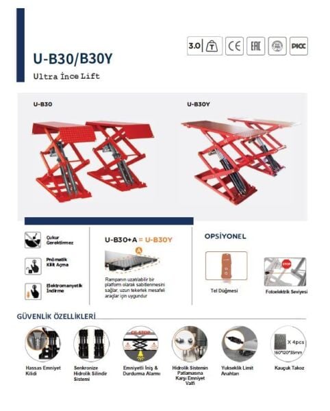 Unite U-B30 Hidro Elektrik Makaslı Lift 380V