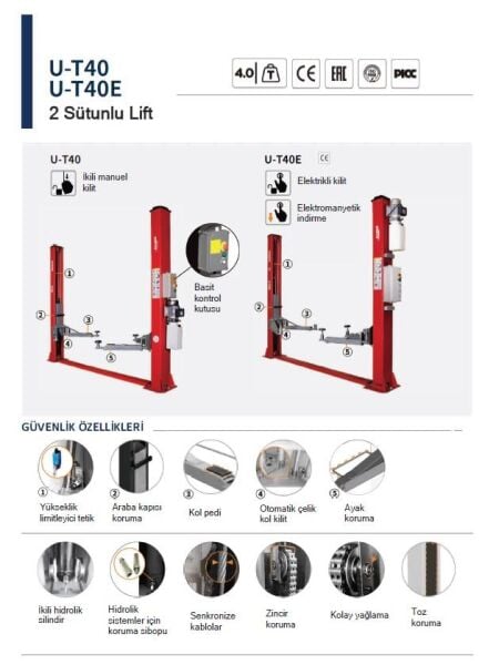 Unite U-T40E 2 Sütunlu Lift 4 Ton 380V