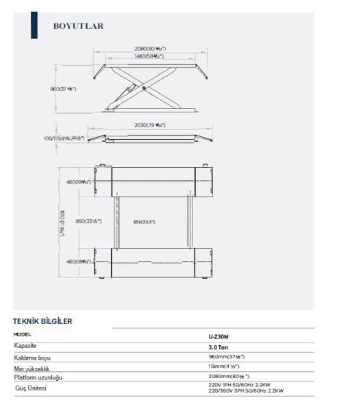 Unite U-Z30M Hidro Elektrikli Lift