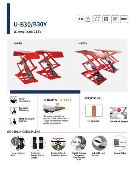 Unite U-B30-Y Makaslı Kilitli Rampa Lift 380V