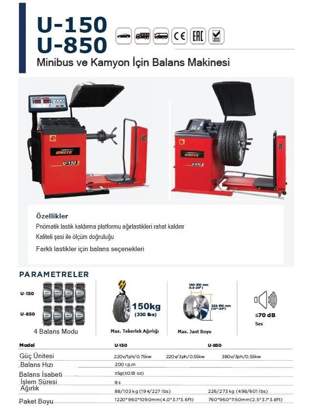 Unite U-150 Ağır Vasıta Lastik Balans Makinesi 220V