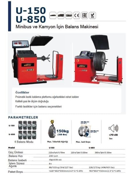Unite U-150 Ağır Vasıta Lastik Balans Makinesi 220V